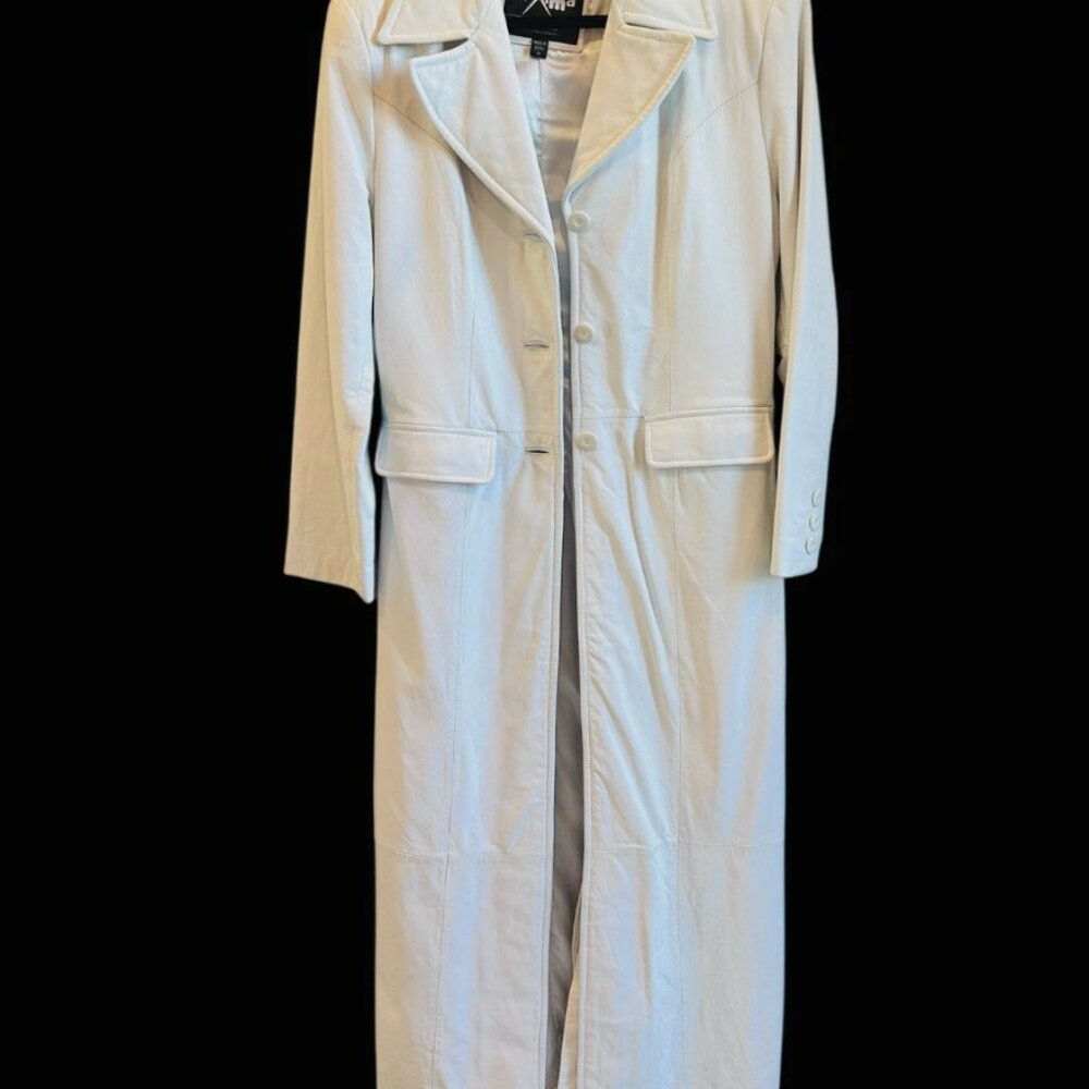 VTG 90s Wilsons Leather Maxima White Leather Long Duster Maxi Coat Medium NWOT - Picture 10 of 10